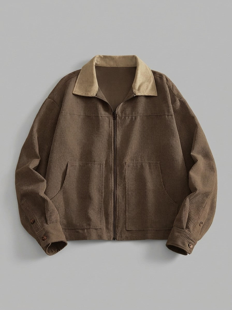 Massarosa Men's Contrast-Collar Corduroy Work Jacket — brown — packshot