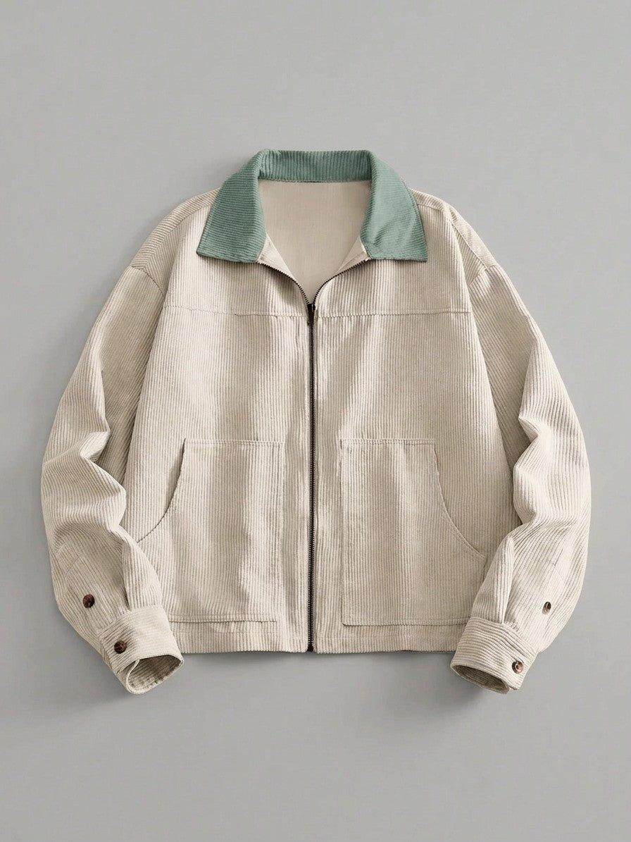 Massarosa Men's Contrast-Collar Corduroy Work Jacket — ecru — packshot
