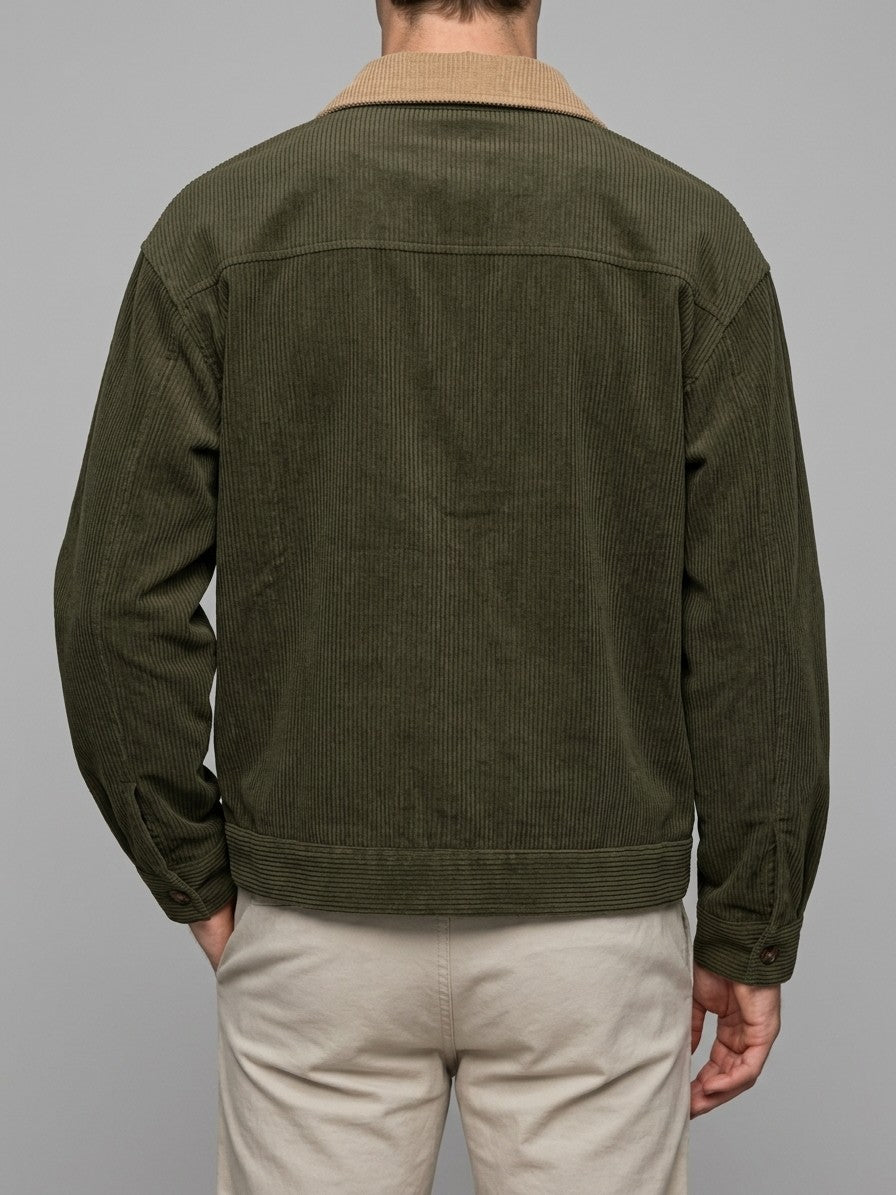 Massarosa Men's Contrast-Collar Corduroy Work Jacket — olivegreen — back