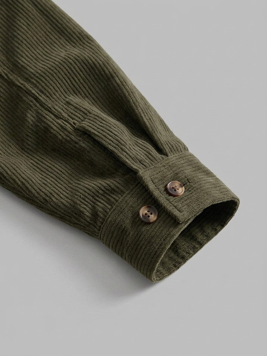 Massarosa Men's Contrast-Collar Corduroy Work Jacket — olivegreen — detail-collar