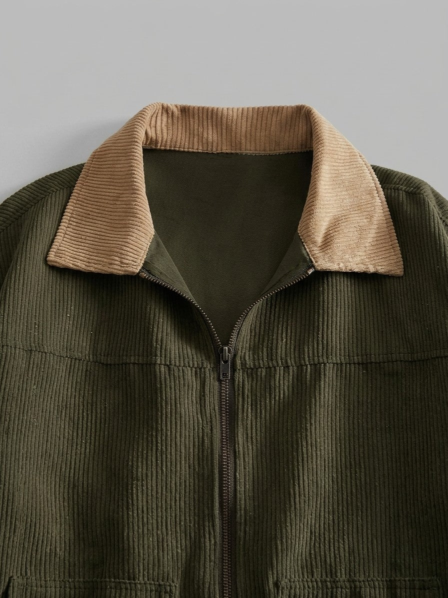 Massarosa Men's Contrast-Collar Corduroy Work Jacket — olivegreen — detail