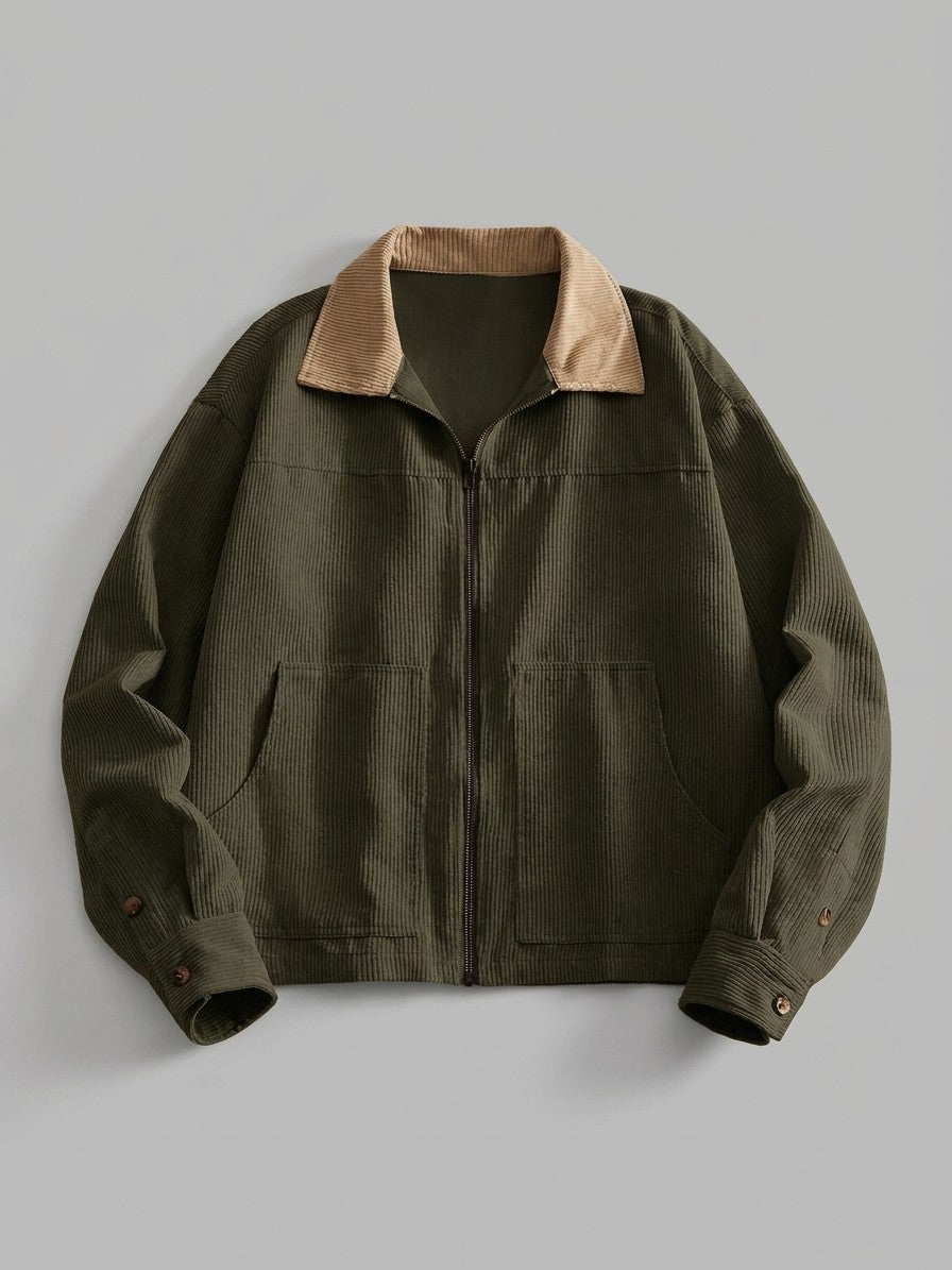 Massarosa Men's Contrast-Collar Corduroy Work Jacket — olivegreen — packshot