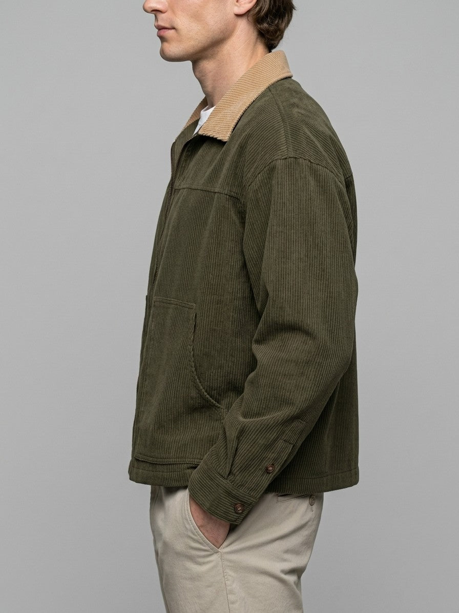 Massarosa Men's Contrast-Collar Corduroy Work Jacket — olivegreen — side