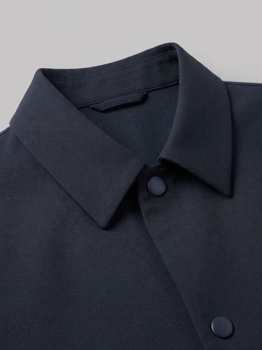 Matera Men's Longline Overshirt Jacket — navyblue — detail-collar