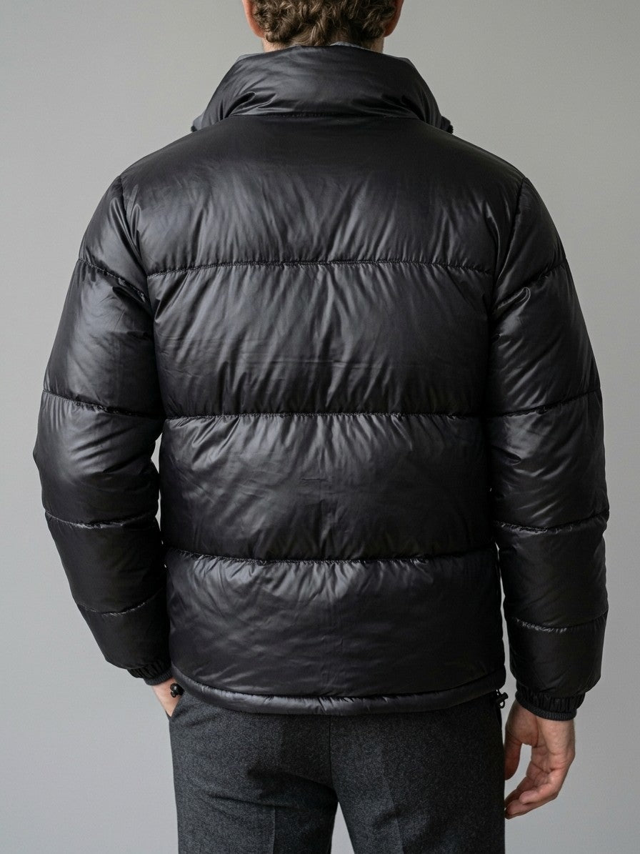 Mazara Men's High-Shine Drawcord Puffer Jacket — black — back