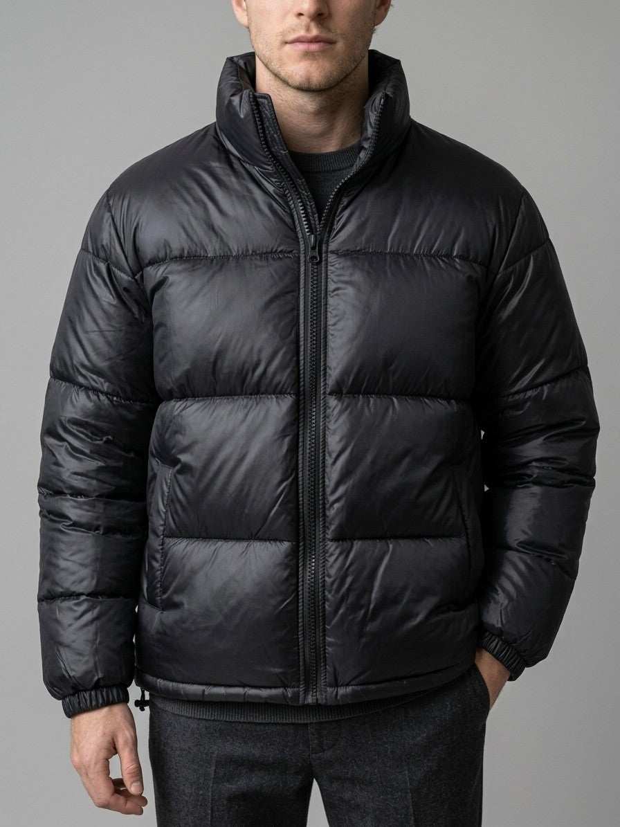 Mazara Men's High-Shine Drawcord Puffer Jacket — black — front