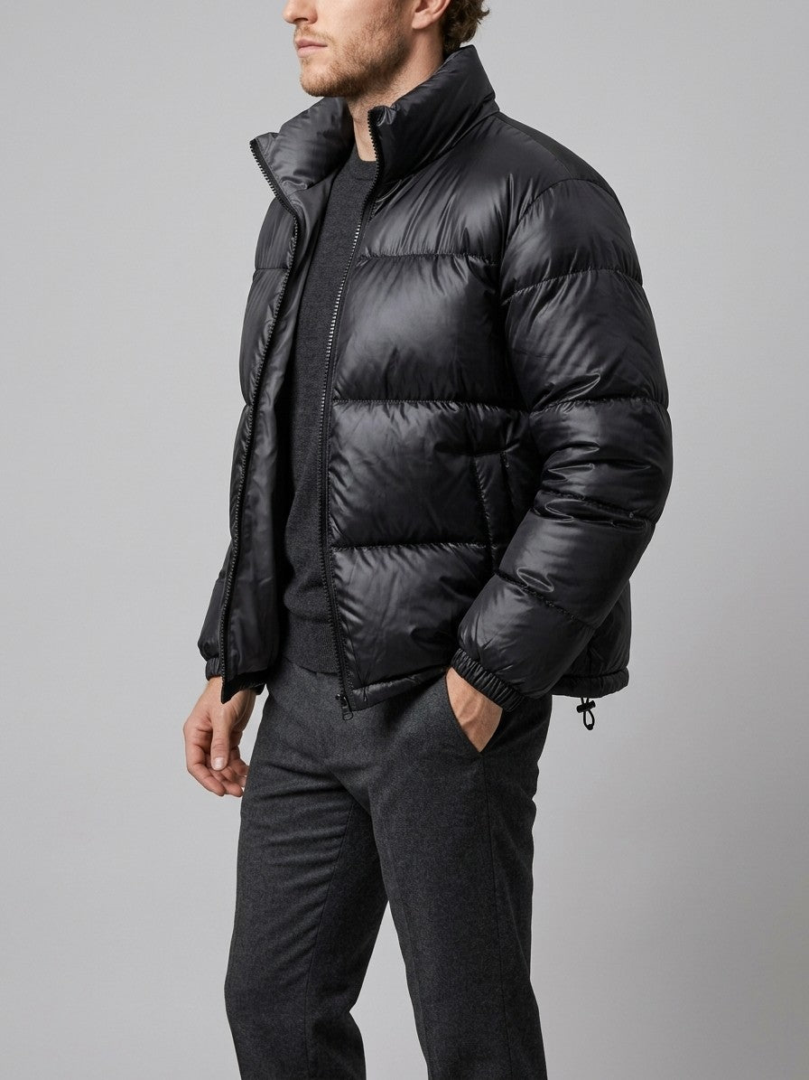 Mazara Men's High-Shine Drawcord Puffer Jacket — black — side