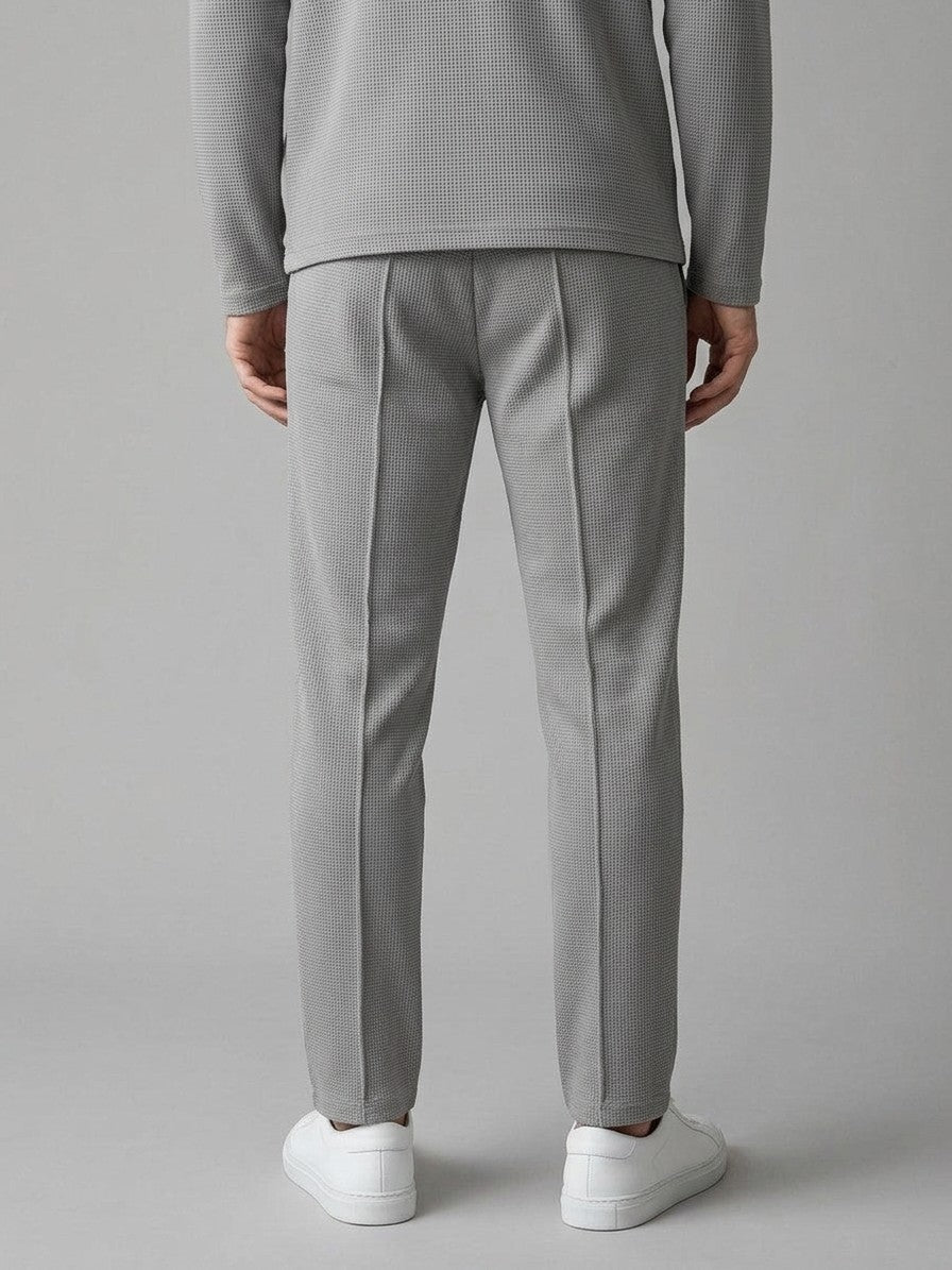 Menaggio Men's Waffle-Knit Polo and Drawstring Trouser Set — gray — bottomback