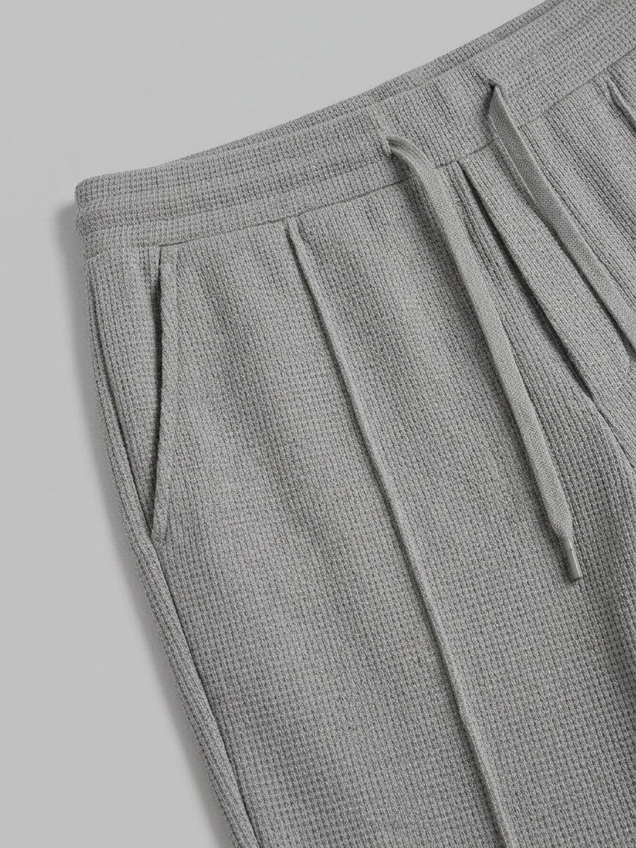 Menaggio Men's Waffle-Knit Polo and Drawstring Trouser Set — gray — bottomfabric