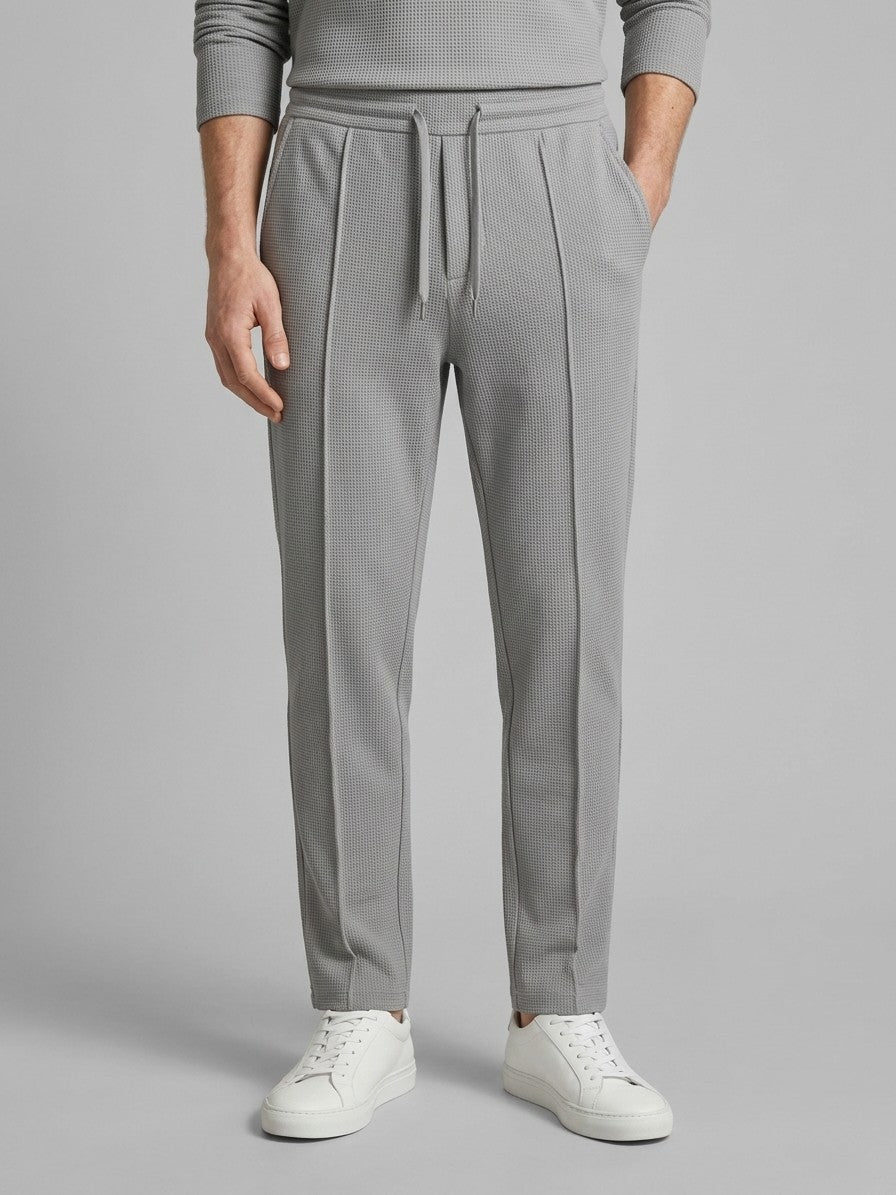 Menaggio Men's Waffle-Knit Polo and Drawstring Trouser Set — gray — bottomfront
