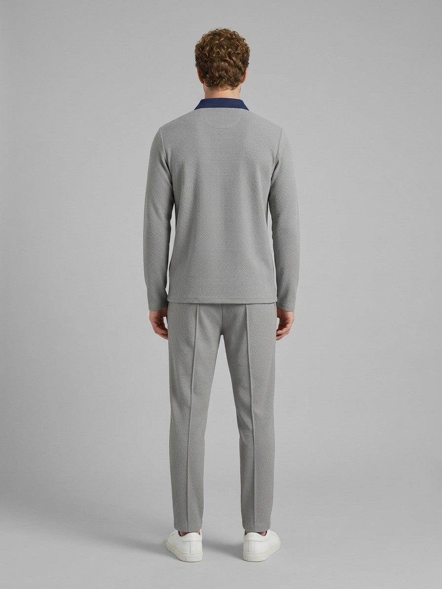 Menaggio Men's Waffle-Knit Polo and Drawstring Trouser Set — gray — fullback