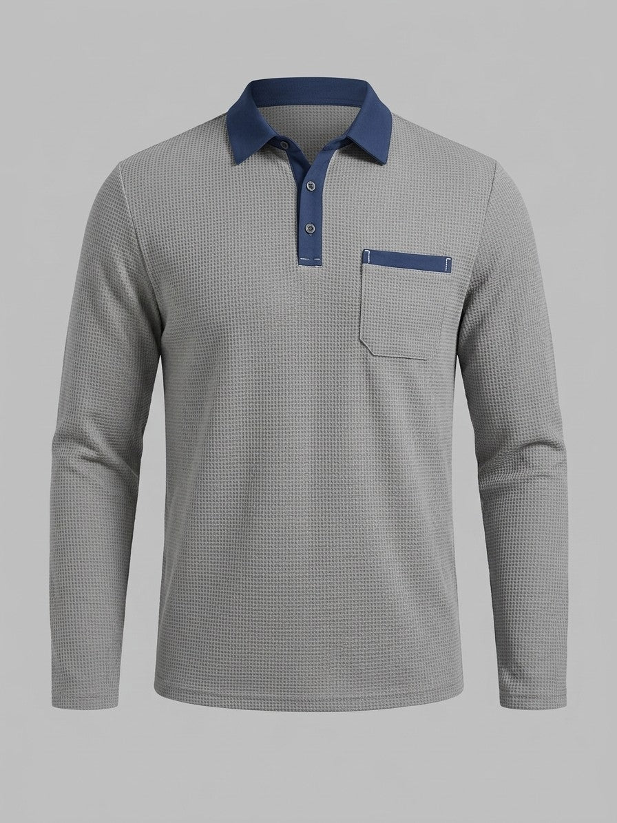 Menaggio Men's Waffle-Knit Polo and Drawstring Trouser Set — graytop — packshot