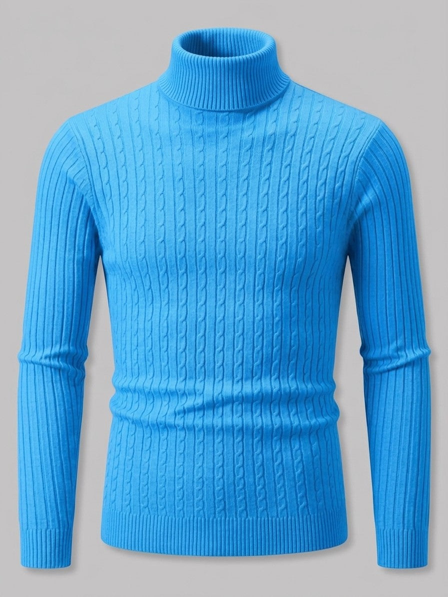 Merano Men's Cable-Knit Turtleneck Sweater — addedskyblue — packshot