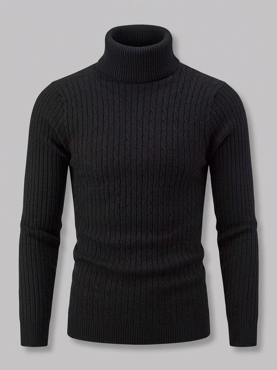 Merano Men's Cable-Knit Turtleneck Sweater — black — packshot