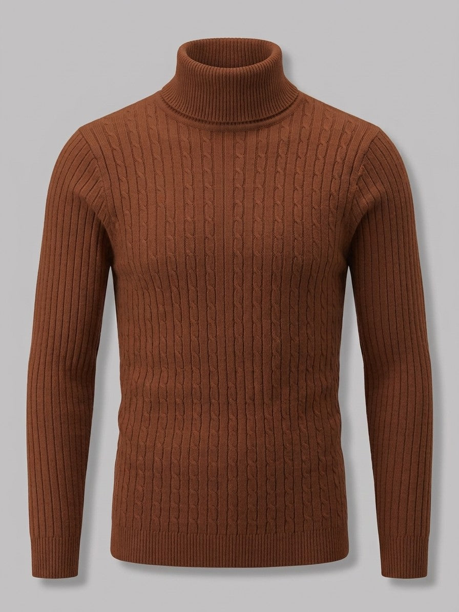 Merano Men's Cable-Knit Turtleneck Sweater — brown — packshot