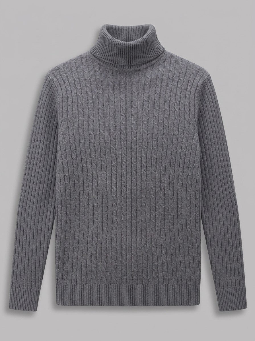Merano Men's Cable-Knit Turtleneck Sweater — darkgray — packshot