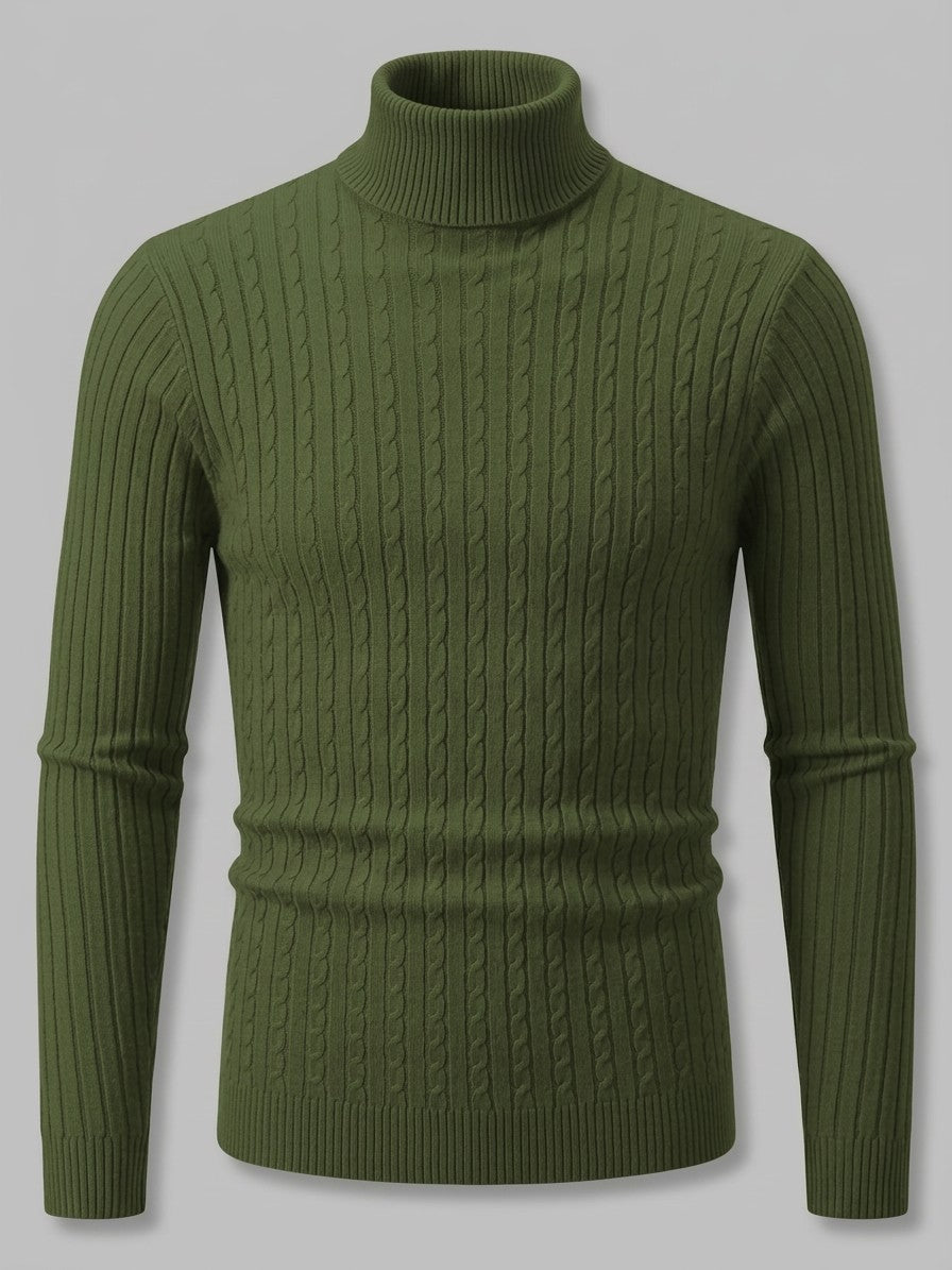 Merano Men's Cable-Knit Turtleneck Sweater — darkgreen — packshot