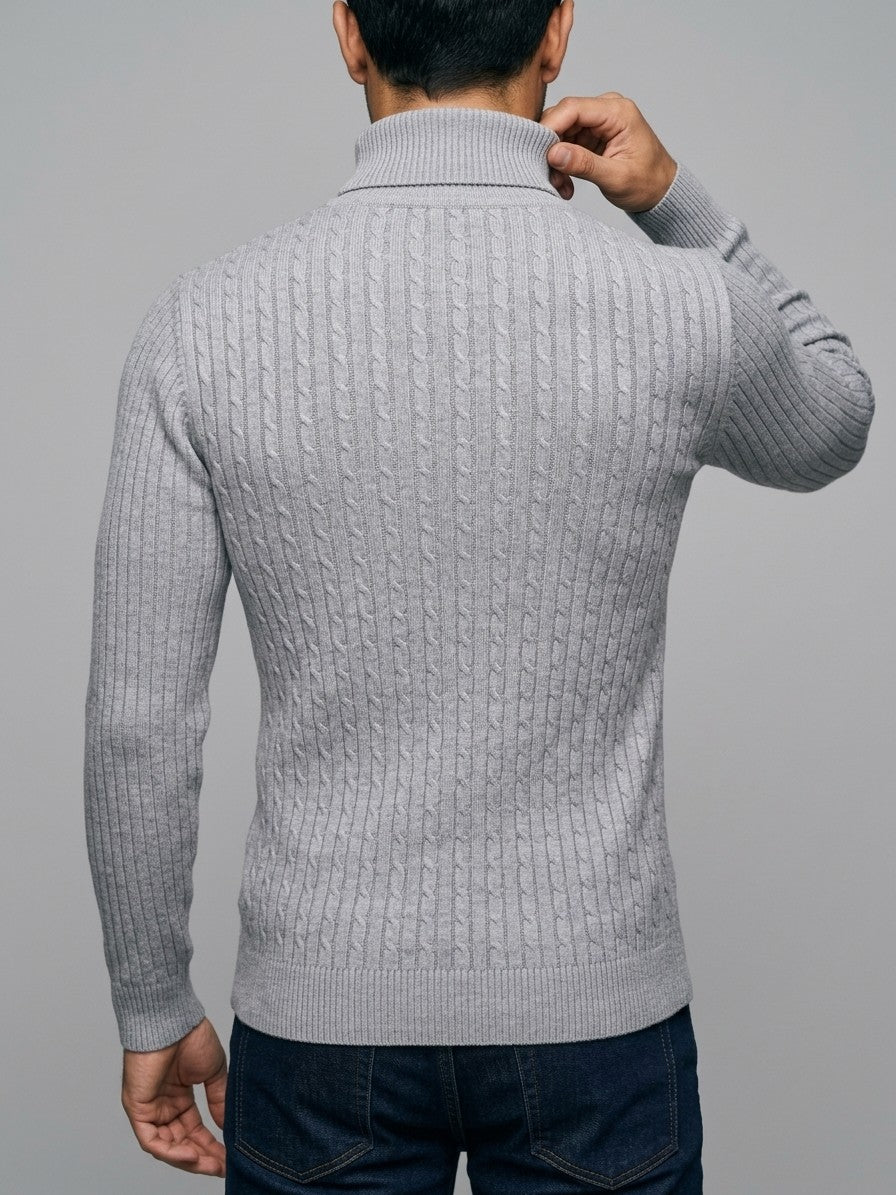 Merano Men's Cable-Knit Turtleneck Sweater — gray — back