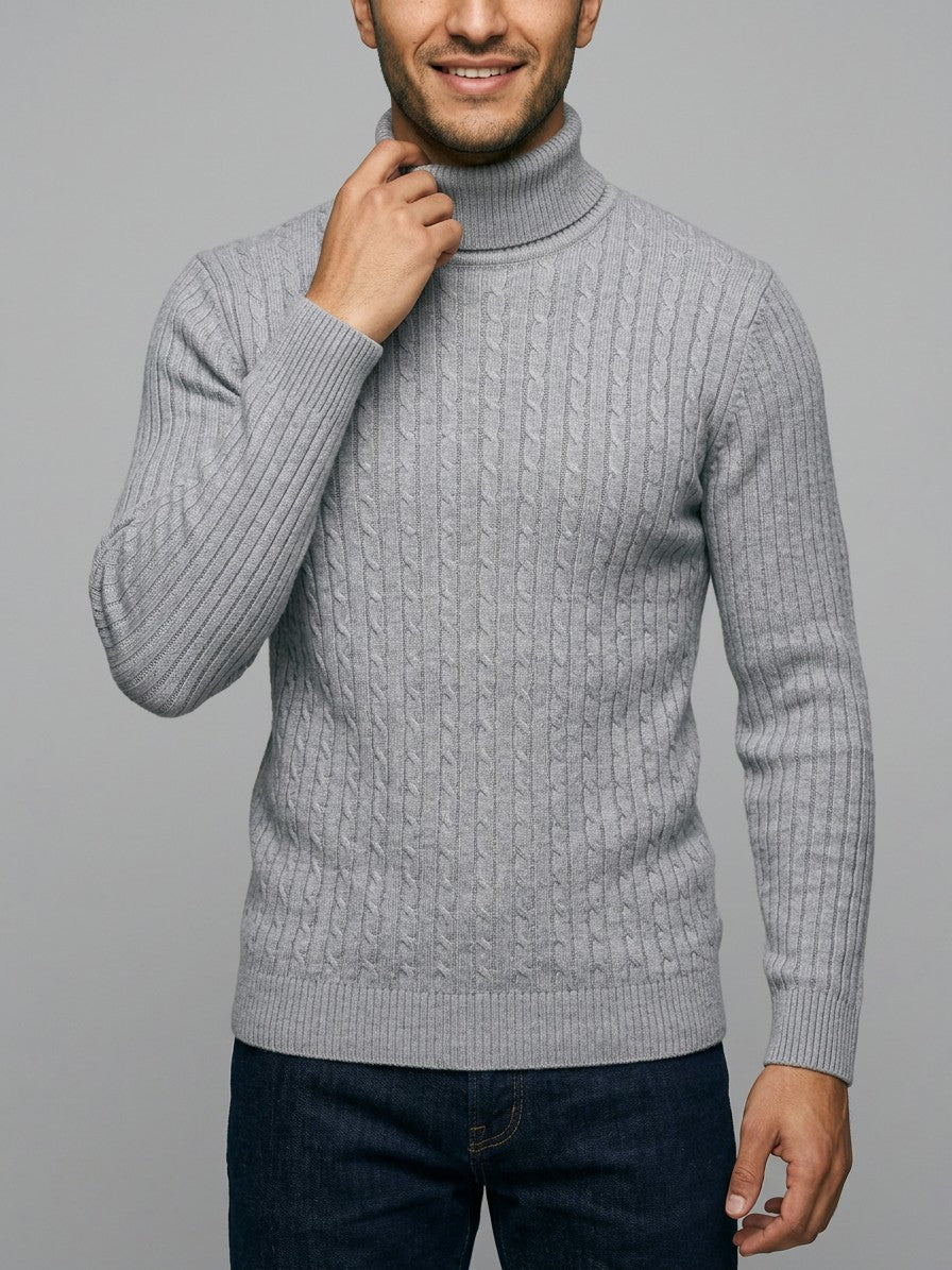 Merano Men's Cable-Knit Turtleneck Sweater — gray — front