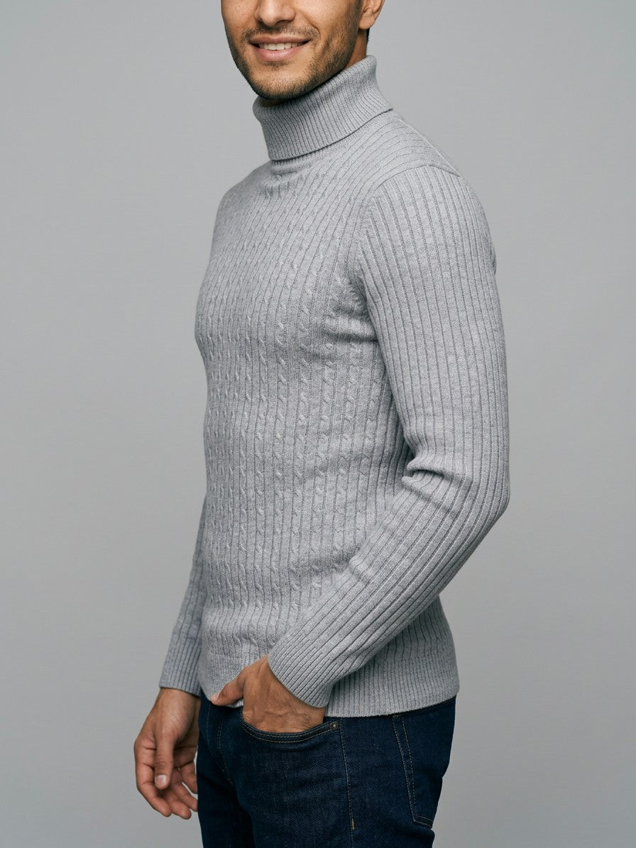 Merano Men's Cable-Knit Turtleneck Sweater — gray — side