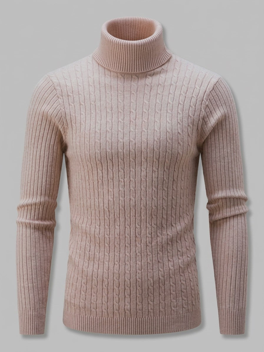 Merano Men's Cable-Knit Turtleneck Sweater — lightbrown — packshot