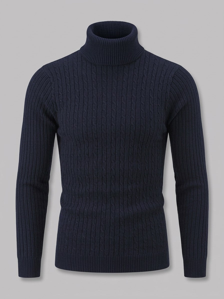 Merano Men's Cable-Knit Turtleneck Sweater — navyblue — packshot