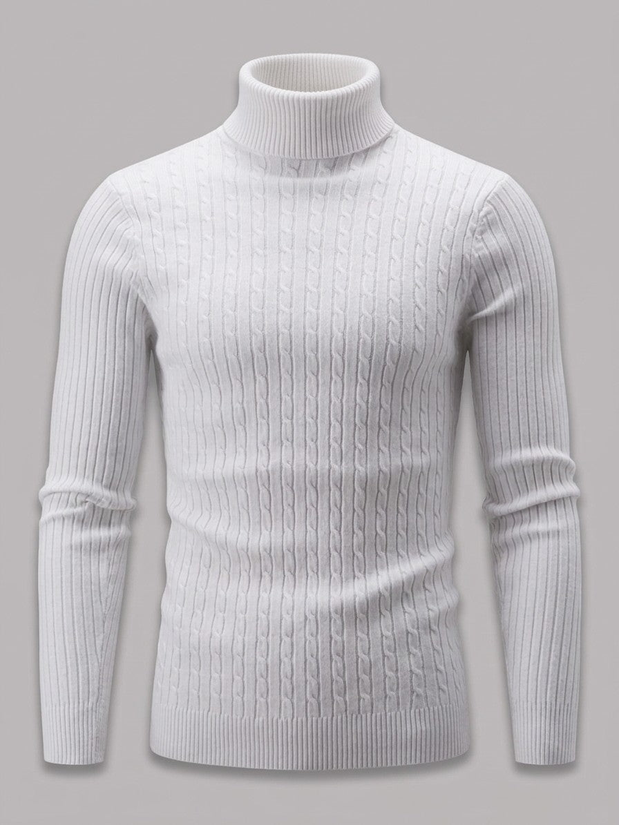 Merano Men's Cable-Knit Turtleneck Sweater — white — packshot