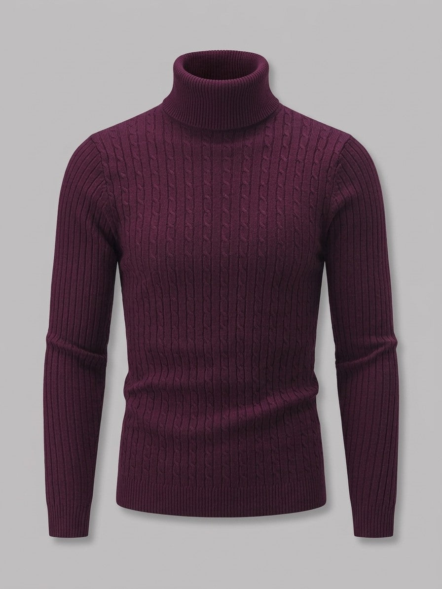 Merano Men's Cable-Knit Turtleneck Sweater — winered — packshot