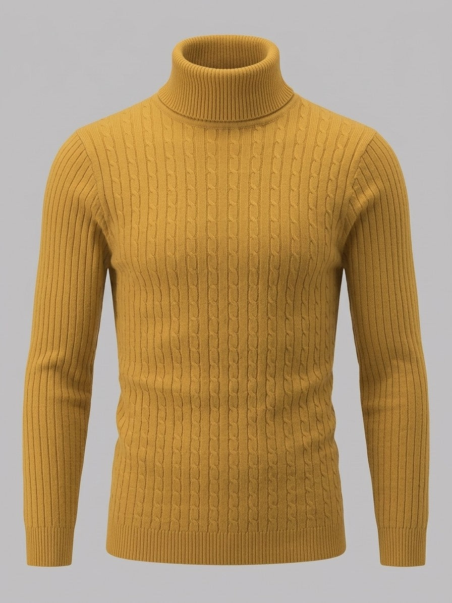 Merano Men's Cable-Knit Turtleneck Sweater — yellow — packshot