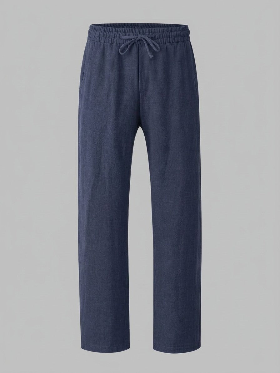 Merate Men's Linen Hooded Top and Trousers Set — navybottom — packshot