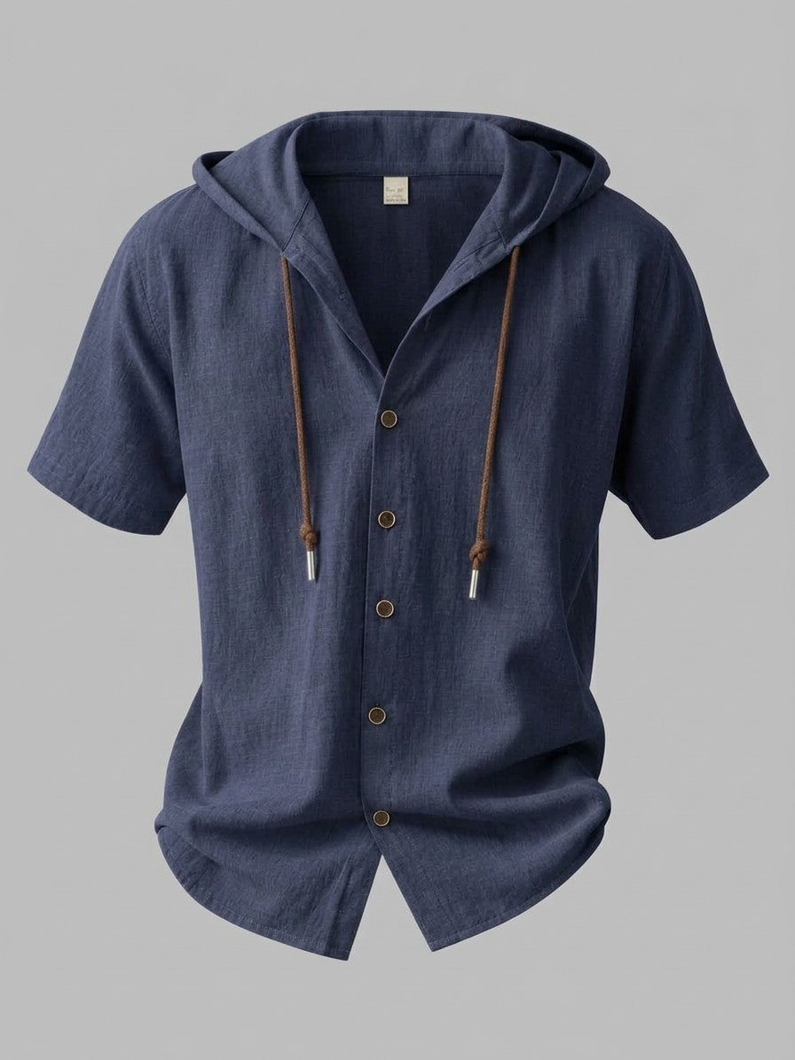 Merate Men's Linen Hooded Top and Trousers Set — navytop — packshot