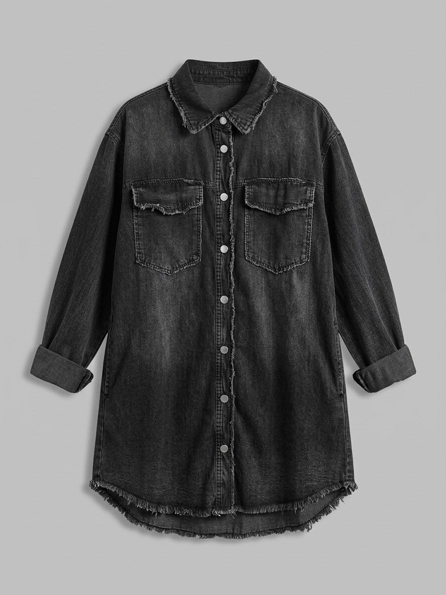 Minturno Women's Longline Denim Shirt Jacket — black — packshot
