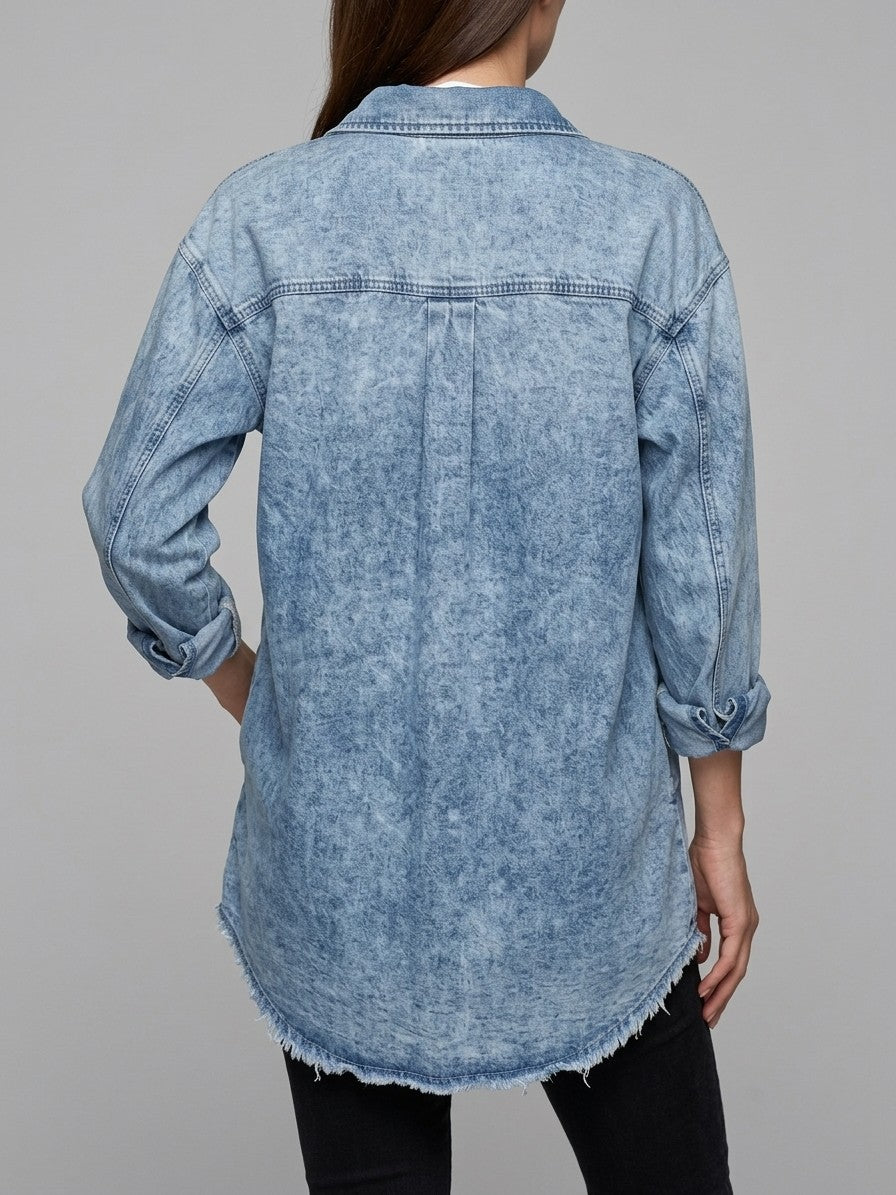 Minturno Women's Longline Denim Shirt Jacket — lightblue — back