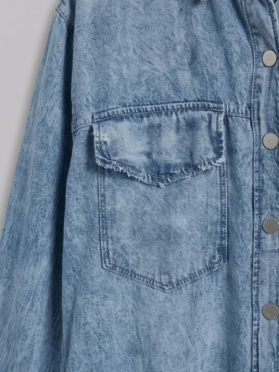 Minturno Women's Longline Denim Shirt Jacket — lightblue — detail-2
