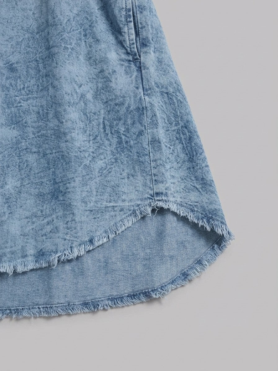 Minturno Women's Longline Denim Shirt Jacket — lightblue — detail-collar