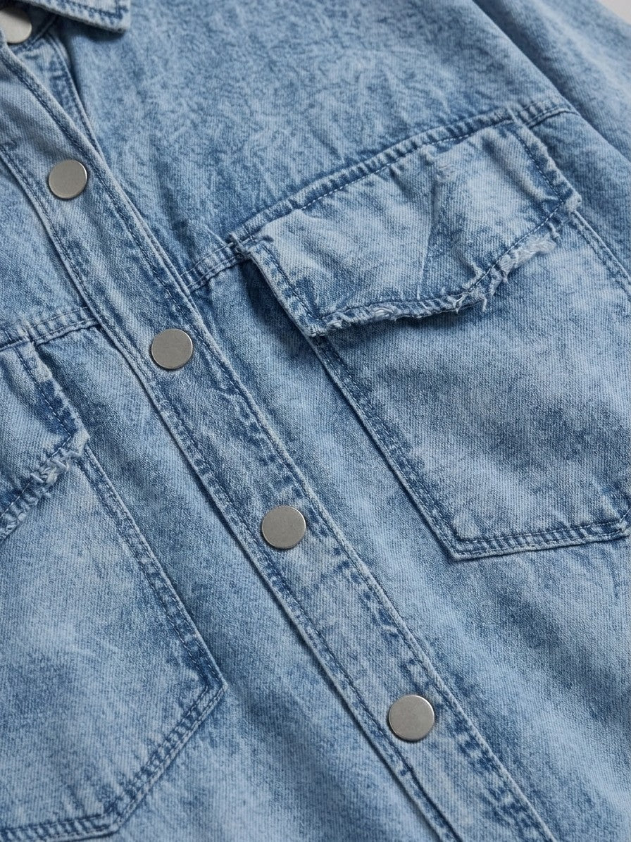 Minturno Women's Longline Denim Shirt Jacket — lightblue — detail