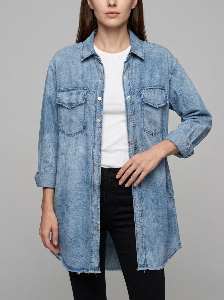 Minturno Women's Longline Denim Shirt Jacket — lightblue — front