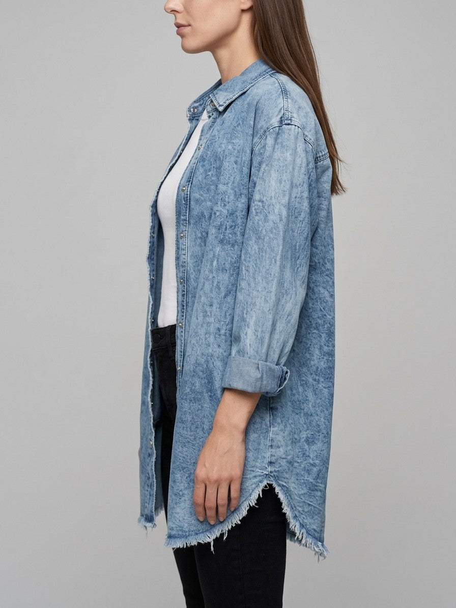 Minturno Women's Longline Denim Shirt Jacket — lightblue — side