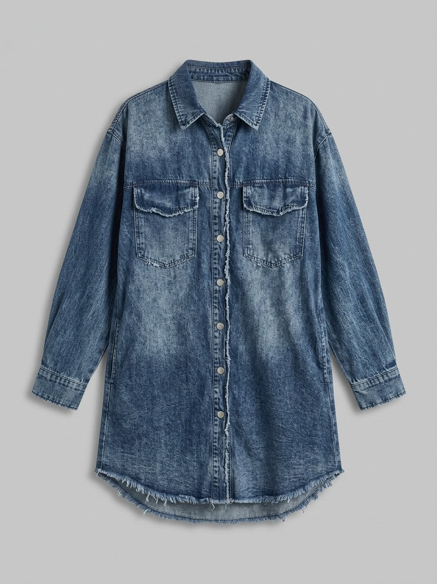 Minturno Women's Longline Denim Shirt Jacket — mediumwash — packshot