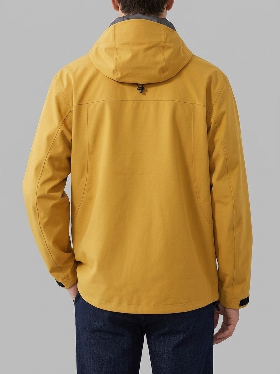 Mirandola Men's Four-Zip Hard Shell Windbreaker — mustard — back