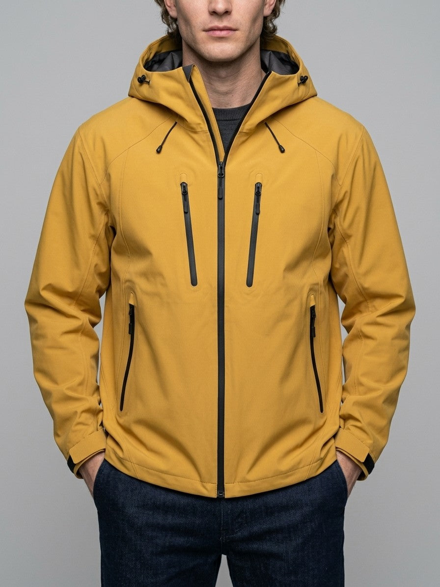 Mirandola Men's Four-Zip Hard Shell Windbreaker — mustard — front