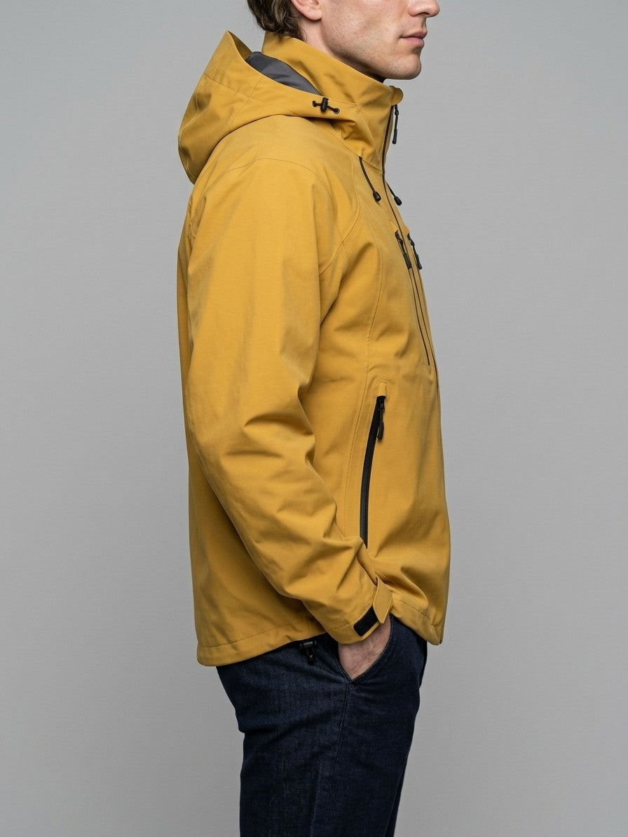 Mirandola Men's Four-Zip Hard Shell Windbreaker — mustard — side
