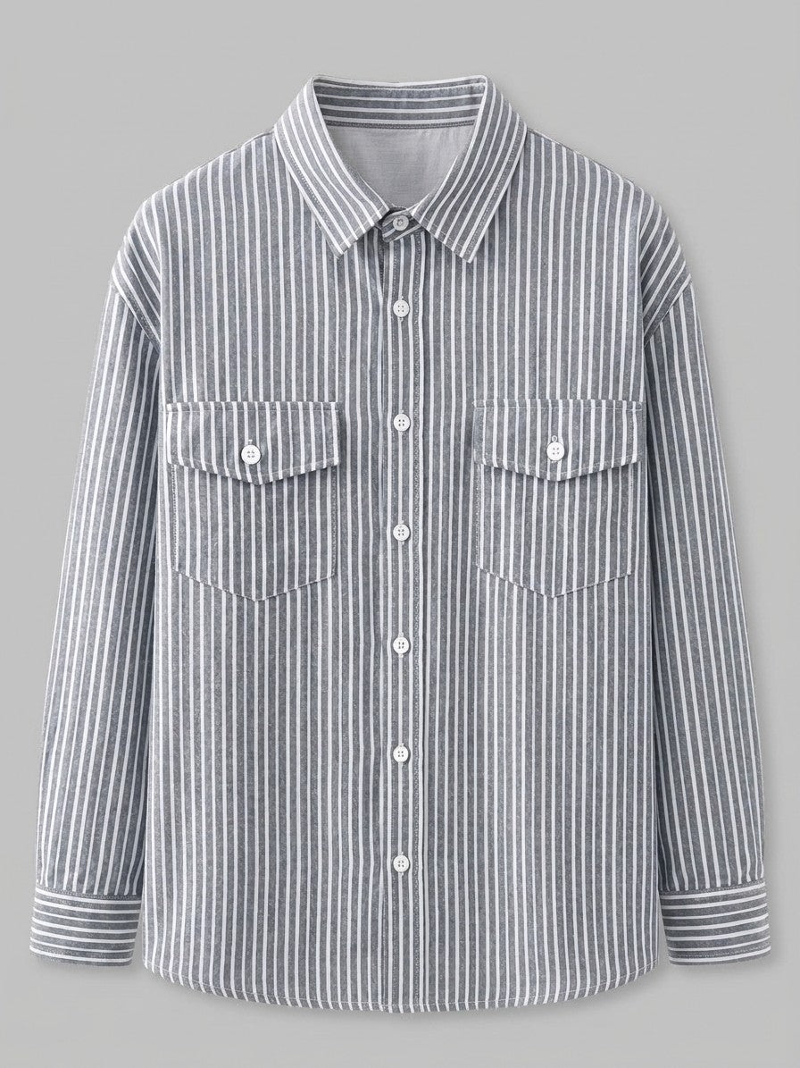 Modena Men's Striped Cotton-Blend Shirt — grey — packshot