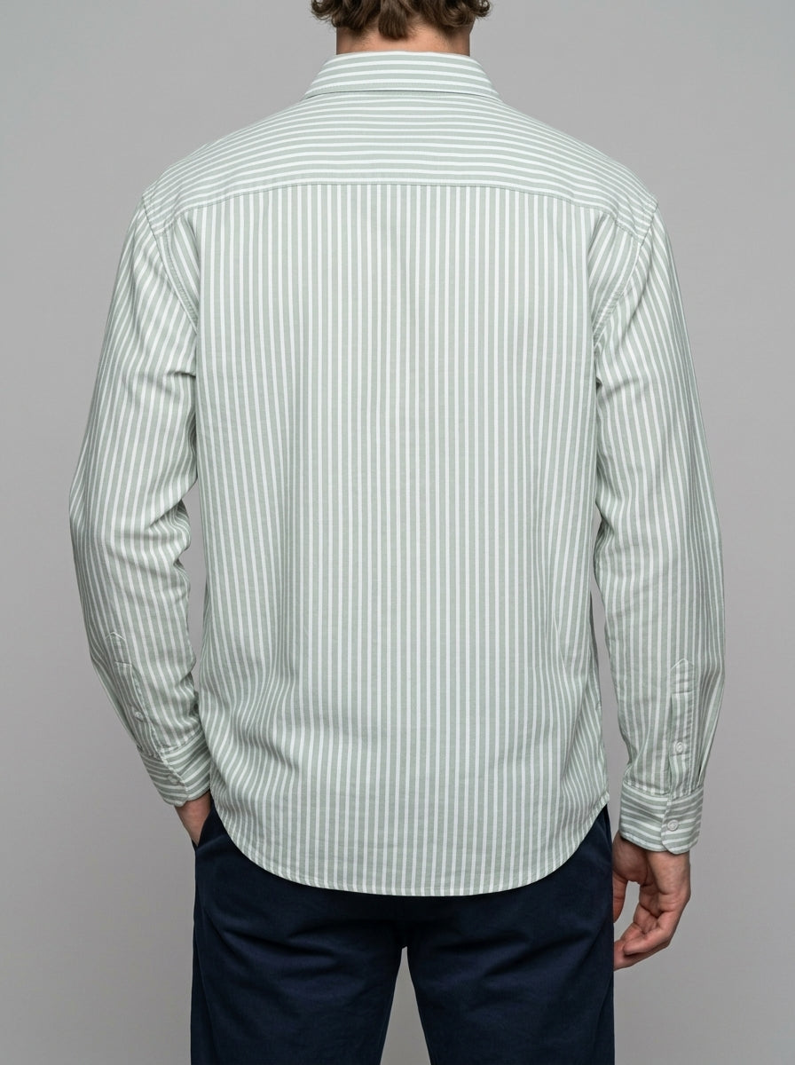 Modena Men's Striped Cotton-Blend Shirt — lightgreen — back