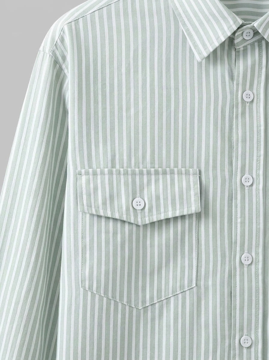 Modena Men's Striped Cotton-Blend Shirt — lightgreen — detail-2