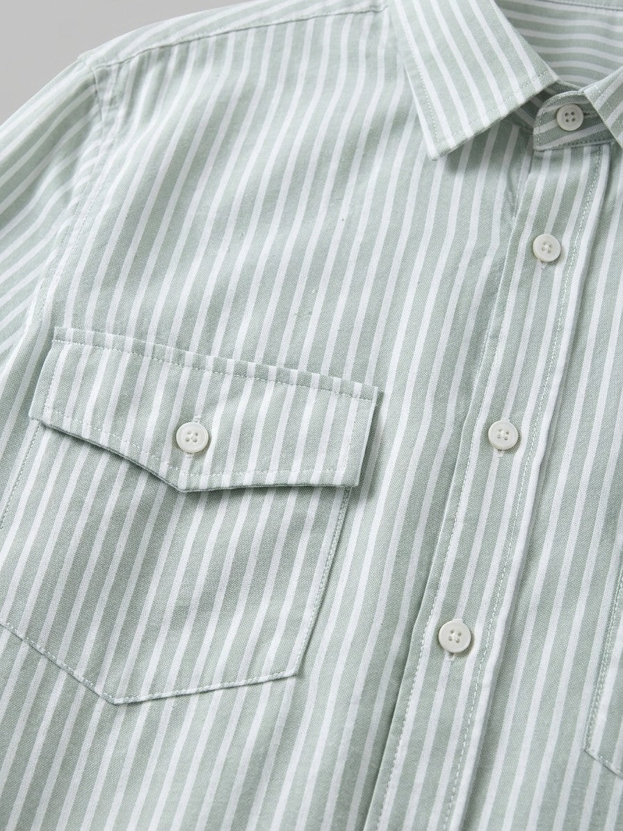 Modena Men's Striped Cotton-Blend Shirt — lightgreen — detail