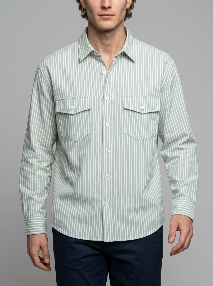 Modena Men's Striped Cotton-Blend Shirt — lightgreen — front
