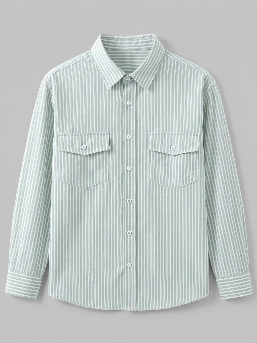 Modena Men's Striped Cotton-Blend Shirt — lightgreen — packshot