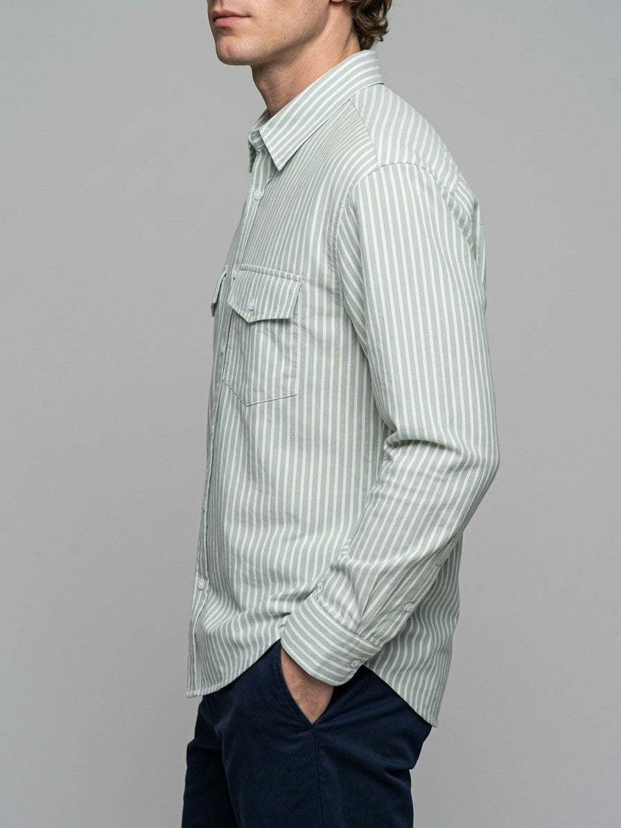 Modena Men's Striped Cotton-Blend Shirt — lightgreen — side