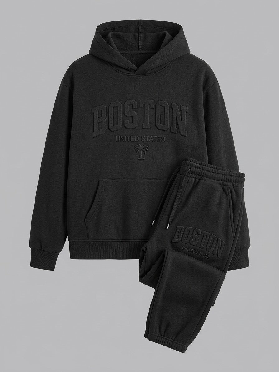 Modica Men's Embossed Varsity Hoodie and Jogger Set — black — packshot